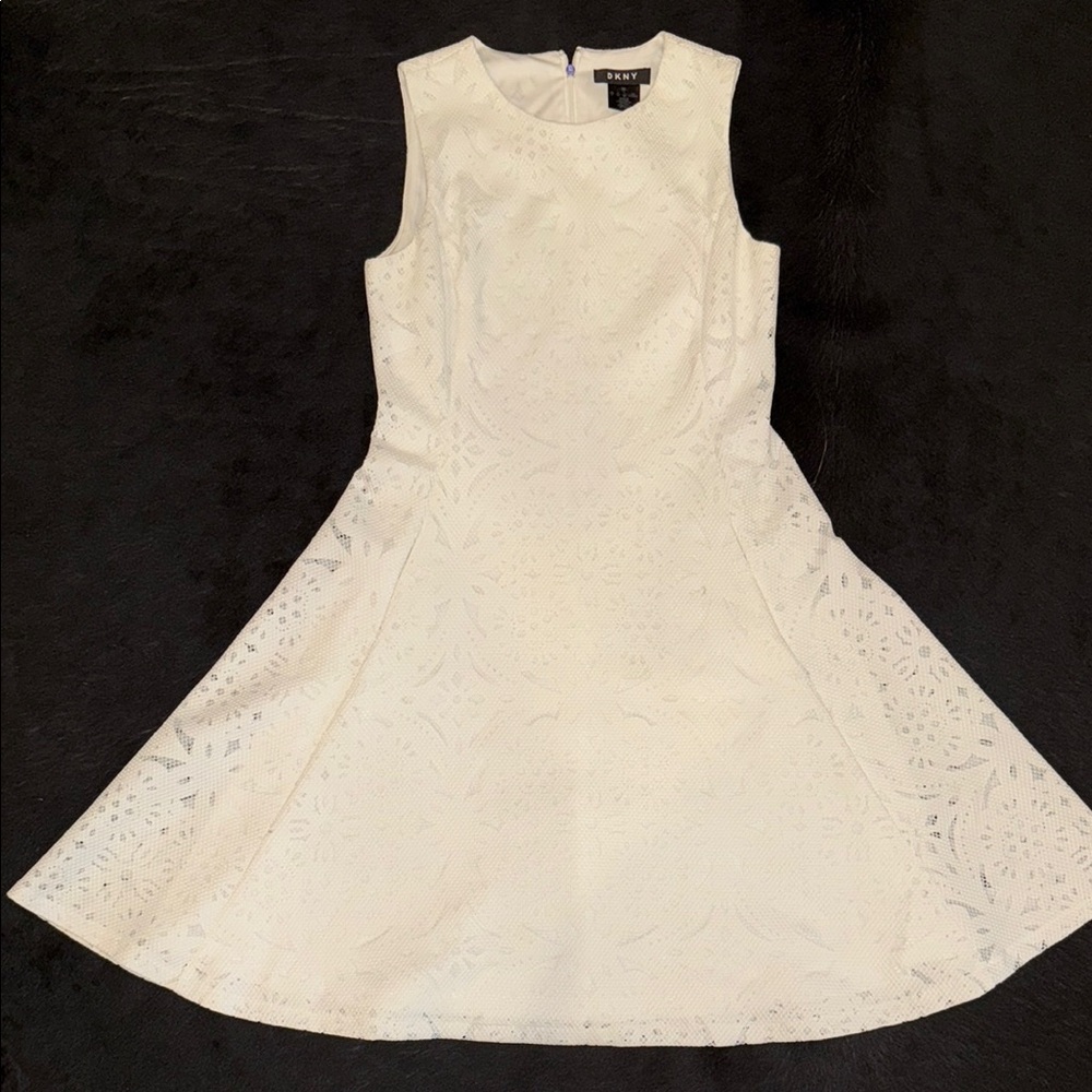 DKNY White Sleeveless Fit and Flare Cocktail Dress